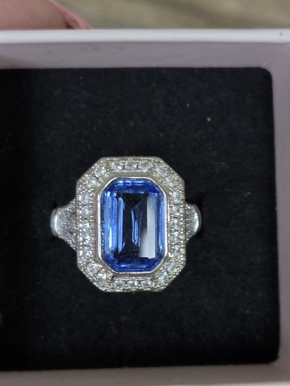 New!Sterling silver,Emerald-Cut Halo Ring - Women Jewelry